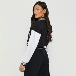 Top Trending Custom Logo 100% Cotton Fleece Cropped <b>Women</b> Varsity <b>Jackets</b> 2025 Ladies University <b>Jackets</b> - Product Image 3
