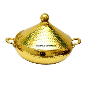 Olla caliente martillada de acero inoxidable con acabado dorado, de forma redonda cazuela de utensilios de cocina, calentador de alimentos de Metal hecho a mano de alta calidad - Product Image 1