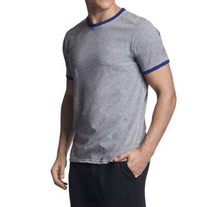 Gris avec garniture bleue sonnerie t-shirt vêtements pour hommes grande taille personnalisé coupe ajustée 100% coton col rond manches courtes t-shirt décontracté - Product Image 2