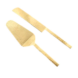 Luxurious Gold Hammered Best Selling <b>Cake</b> <b>Server</b> Set with Cutting Knife Wedding - Product Image 1