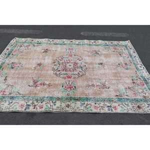 5.9x8.4 ft Rug, Vintage Turkish Rug, <b>Brown</b> Moroccan <b>Wool</b> Rug - Product Image 2