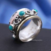 Bague tournante en argent sterling 925 avec améthyste taille poire sertie clos, pour l'anxiété, la méditation et le soulagement du stress, trois tons, pour mariage et fête