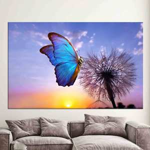 ผ้าใบพิมพ์ลาย: วิวพระอาทิตย์ขึ้นที่ดอกแดนดิไลออน - ของตกแต่งผนังที่มีสีสันสดใส, ผ้าใบห่อหุ้ม - Product Image 1