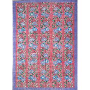 พรมวินเทจจากเมืองชัยปุระ รุ่น US Pae-2002 พรมขนสัตว์ทอมือขนาดใหญ่ ลายดอกไม้สีแดงส้ม สำหรับห้องนั่งเล่น ห้องโถง หรือทางเดิน เหมาะสำหรับวัยรุ่น - Product Image 1