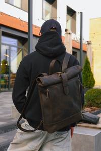 Sac à dos de voyage en cuir Rolltop fait à la main sac à dos pour ordinateur portable LRTB-0067D - Product Image 2