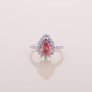 IGI Certified Pear Cut Pink Lab Grown Diamond Vintage Beaded Halo Engagement / Wedding <b>Ring</b> in 9K Rose / White & Yellow Gold - Product Image 1