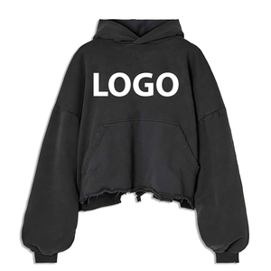 Sweats à capuche avec broderie personnalisée en détresse graphique poids lourd surdimensionné 100% coton Streetwear Boxy vintage lavage à l'acide sweats à capuche pour hommes - Product Image 3