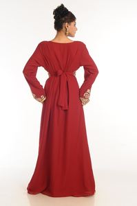 Caftan islamique en georgette rouge brodé - Product Image 2