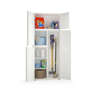 Mueble de Salón Tradicional Multiusos de Madera con 4 Puertas, Tiradores Empotrados y Compartimento Interno para Escobas, Hecho en Italia - Product Image 3