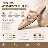 Mules plates en cuir PU pour femmes, à bout pointu, avec lanières cloutées dorées, semelle antidérapante en TPR, sandales d'été pour femmes, vente en gros