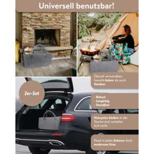 Ensemble de 2 sacs à bois en feutre anthracite et gris clair, organisateur de vêtements pour le salon - Product Image 4