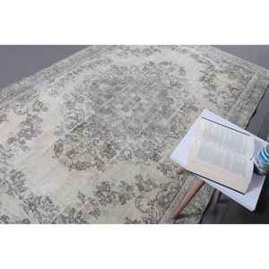 Alfombra Turca Vintage de 5.3x8.1 pies, Alfombra de Área, Alfombra de Lana Sólida Gris Verde - Product Image 5