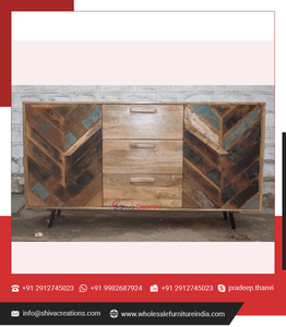 Armoire en bois traditionnelle de luxe faite à la main 3 tiroirs 2 portes sur mesure pour chambre à coucher bureau à domicile caractéristiques pieds en métal industriel - Product Image 2