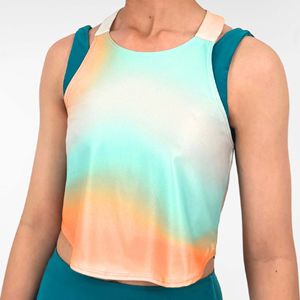 Top Deportivo Corto para Mujer, sin Cuello, Espalda Descubierta, Transpirable, Tejido de Punto, con Estampado Degradado Sublimado, Spandex/Poliéster, Casual - Product Image 1