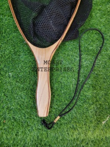 Pêche à la mouche épuisette manche en bois cadre attraper et libérer filet Portable léger en caoutchouc filet de pêche filet à truite - Product Image 6