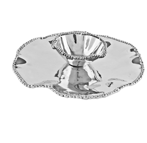 Salad Desert Fruit Food <b>Tray</b> Pearl Beaded Border Aluminum Chip and Dip Metal <b>Tray</b> <b>Mirror</b> Polished Decorative Metal Chip Dip Dish - Product Image 1