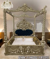 Lit à baldaquin en teck sur mesure, thème vintage, design royal, détails sculptés lourds, marqueterie traditionnelle, durable, personnalisable
