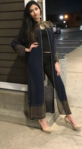 ---New Stylish Trendy---Jacket--with <b>Top</b> Pant Dress for Party-wear-dress with Beautiful--applique Work for Party/ Wedding =2021 - Product Image 5