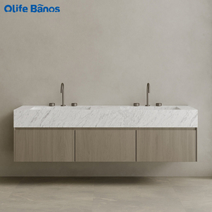 <span class=keywords><strong>Mueble</strong></span> de tocador de baño de lavabo doble montado en la pared de lujo <span class=keywords><strong>con</strong></span> encimera de piedra sinterizada de mármol de varios colores para baño de hogar de lujo - Product Image 6