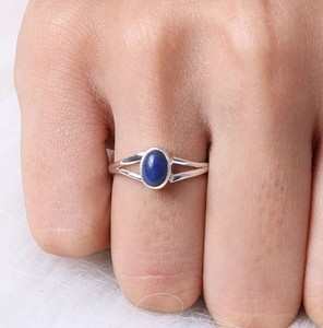 New Arrival Women's Eternity Vermeil <b>Ring</b> Solid 925 Sterling Silver Bezel Setting Natural Afghani <b>Lapis</b> <b>Lazuli</b> Gemstone Parties - Product Image 2