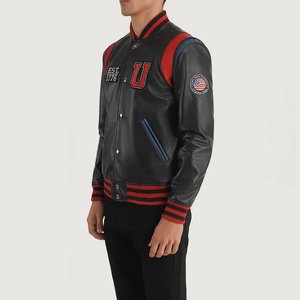 Liberte USA Chaqueta Varsity De Cuero Negro Para Hombre - Product Image 2