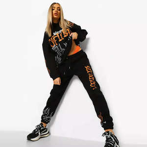 Conjunto de Jogger de invierno de dos piezas ecológico para mujer, Sudadera con capucha estampada, Material de lana suave para uso diario informal, actividades al aire libre - Product Image 6