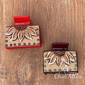 กิ๊บหนีบผมหนังขนาดเล็กสำหรับผู้หญิงทำด้วยมือมีสไตล์ตะวันตกคลิปหนีบผมขนาดเล็ก - Product Image 1