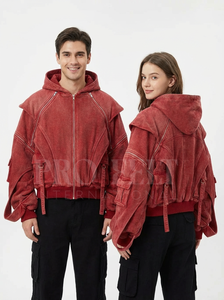 Sweat à capuche décontracté lourd à fermeture éclair, veste oversize streetwear, coupe ample tendance, vêtements de sport personnalisés lavés, vente en gros de sweats à capuche - Product Image 2