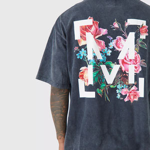 Venta al por mayor OEM hombres lavado ácido camisetas de alta calidad de talla grande Vintage peso pesado 100% algodón - Product Image 6