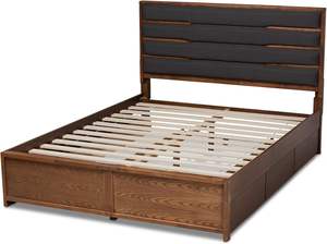 Baxton Studio Stylish Queen <b>Platform</b> <b>Bed</b> in Dark Grey/Walnut Solid Wood Traditional Design - Product Image 2