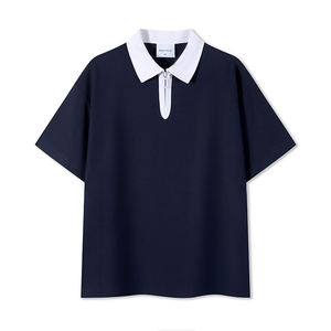 2024 vente en gros polos pour hommes 240GSM t-shirt en coton lourd à manches courtes conception zippée avec des caractéristiques de correspondance des couleurs - Product Image 2