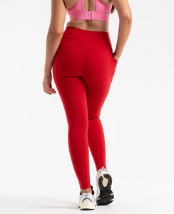 Wholesale <b>Red</b> High Waisted <b>Womens</b> Workout <b>Leggings</b> with Pockets Seamless Soft Stretch Fabric for Yoga Gym and Activewear - Product Image 6
