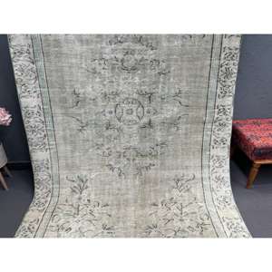 Alfombra Grande Vintage, Alfombra Turca de 5.3x9.2 pies, Alfombra de Lana Gris Estilo Suroeste - Product Image 2