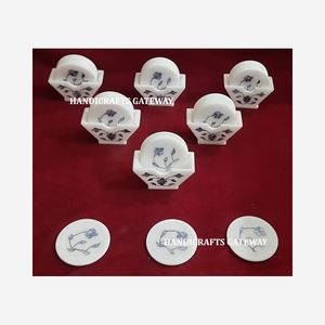 Magnifique ensemble de sous-verres en marbre fait main avec finition soignée et incrustation lisse en nacre bleue pour la décoration de la maison - Product Image 1