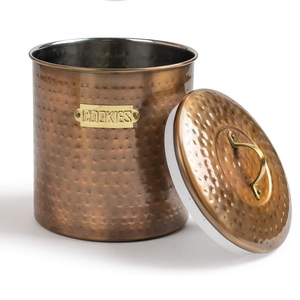 Modern Rustic Wide Cylindrical Storage Container Silver Hammered Stainless Steel Cookie Jar with Lid for Kitchen Use - Product Image 3