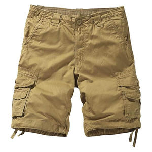 Pantalones cortos cargo de sarga de algodón de calle alta para hombre OEM diseño de cintura media con bordado salvaje con patrón sólido transpirable multibolsillos - Product Image 1