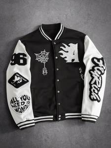 เสื้อแจ็คเก็ตวาร์ซิตี้ Ghost Riders สำหรับผู้ชาย สีดำ แขนหนัง ปักลายปะติด สไตล์นักขี่มอเตอร์ไซค์ เหมาะสำหรับใส่ในฤดูใบไม้ร่วง - Product Image 2