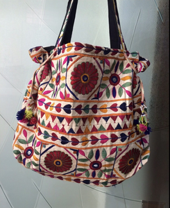 Kutch Kuchi Bohemian Banjara Jhola <b>Bag</b> Floral Pattern Eco-Friendly Canvas Casual Vintage Shoulder Strap Flap Closure Tassels - Product Image 1