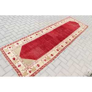 3x9.8 ft <b>Runner</b> Turkish Rug Vintage Patchwork Design Eco-Friendly Traditional <b>Red</b> White Persian Wool Rug with Latex Backing - Product Image 2