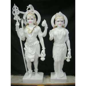 Statue en marbre fabriquée à la main divinité hindoue dieu Shiva Parvati Sculpture élégante pour Temple de jardin Art architectural indien fait à la main - Product Image 3