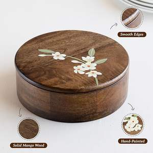 Caja de Almacenamiento para Chapati de Madera Impresa a Mano de Primera Calidad, Diseño de Arte Tradicional Indio, Apta para Bodas, Apta para Lavavajillas, Gran Capacidad - Product Image 2