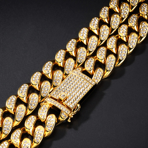 Hip Hop Cuban Link Chain <b>Necklace</b> Iced Out Diamond Gold Plated Miami Cuban Chain Luxury Men <b>Statement</b> Jewelry - Product Image 4