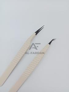 Pince à cils professionnelle à 45 degrés pointue avec logo personnalisé pointe noire couleur crème pince à épiler d'extension de cils d'isolement - Product Image 3