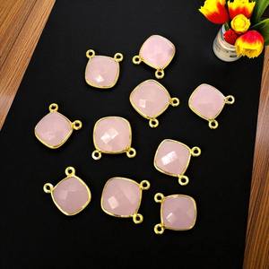 925 Sterling Silver 10mm Naturel Rose Quartz Checker Cut Coussin Lunette Réglage Simple Boucle Lien Charme Connecteurs Faire Des Bijoux - Product Image 2