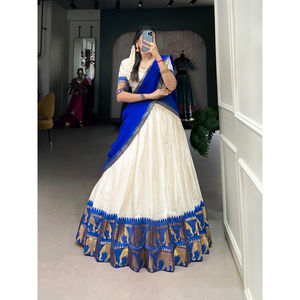 Lehenga Choli Heavy Chex en poly coton de designer avec tissage Zari pour la fête de mariage et la mariée - Product Image 3