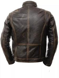 Chaqueta de Cuero Genuino de Oveja para Hombre, Estilo Café Racer, Personalizada, de Alta Calidad, Resistente al Viento e Impermeable, Gruesa, Vintage, Marrón Desgastado, para Invierno - Product Image 3
