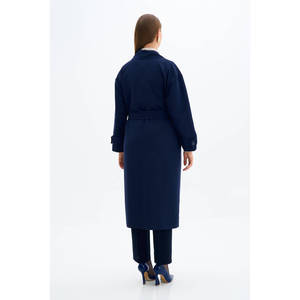 Manteau Trench Croisé Bleu Marine avec Épaulettes en Cuir Décontracté Grande Taille pour Automne Hiver - Product Image 6