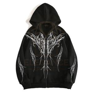 Sudadera con capucha transpirable de producto de ropa de calle vintage en color negro Sudadera con capucha y cordón frontal con cremallera de impresión personalizada a granel para hombres - Product Image 1