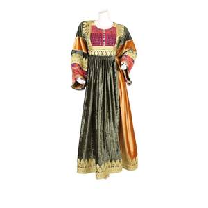 Robe afghane pashtun de couleur marron pour femmes, robe traditionnelle en soie lourdement brodée pour les événements festifs - Product Image 5