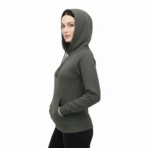 Sweat à capuche noir ébène uni pour femme, coupe ajustée, qualité supérieure, en molleton, style streetwear, coton haute densité - Product Image 4